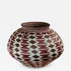 Rain Forest Basket Panama by Ana Cabezon finely woven red green black geometric - 1742839