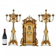 Raingo Fr res Byzantine style gilt bronze and champlev enamel clock garniture - 3922142