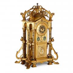 Raingo Fr res Byzantine style gilt bronze and champlev enamel clock garniture - 3922155