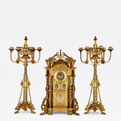 Raingo Fr res Byzantine style gilt bronze and champlev enamel clock garniture - 3925674