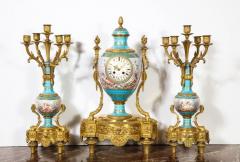 Raingo Fr res Exceptional French Ormolu Mounted Turquoise Jeweled Sevres Porcelain Clock Set - 808221