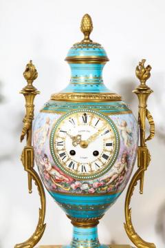 Raingo Fr res Exceptional French Ormolu Mounted Turquoise Jeweled Sevres Porcelain Clock Set - 808223