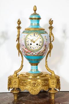 Raingo Fr res Exceptional French Ormolu Mounted Turquoise Jeweled Sevres Porcelain Clock Set - 808227