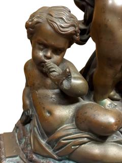 Raingo Fr res MAGNIFICENT THREE CHERUB 19TH CENTURY FRENCH DARK DORE BRONZE MARBLE CLOCK - 4495628