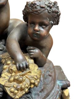 Raingo Fr res MAGNIFICENT THREE CHERUB 19TH CENTURY FRENCH DARK DORE BRONZE MARBLE CLOCK - 4495630