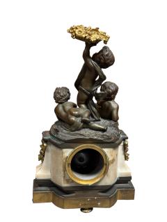 Raingo Fr res MAGNIFICENT THREE CHERUB 19TH CENTURY FRENCH DARK DORE BRONZE MARBLE CLOCK - 4495634