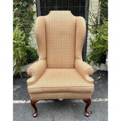 Ralph Lauren Style Beige Plaid Wingback Arm Chair - 2199707