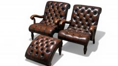 Ralph Lauren Style Leather Lounge Chairs and Ottoman Late 20th C  - 4617400