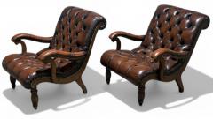 Ralph Lauren Style Leather Lounge Chairs and Ottoman Late 20th C  - 4617402