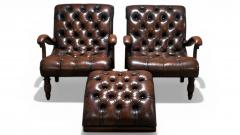 Ralph Lauren Style Leather Lounge Chairs and Ottoman Late 20th C  - 4617403