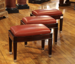 Randall Tysinger SUITE OF 3 FRENCH WOOD LEATHER STOOLS - 3829585