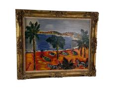 Raoul Dufy MID CENTURY CANNES SEASIDE WITH HORSE DRAWN CARRIAGE PAINTING AFTER RAOUL DUFY - 4494758