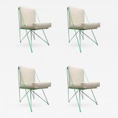 Raoul Guys Raoul Guys Rare Set of Four Aqua Metal Chairs Newly Recovered in Canvas Cloth - 376420