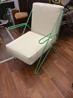 Raoul Guys Raoul Guys Rarest Pair of Aqua Metal Chairs Newly Recovered in Canvas Cloth - 3408881