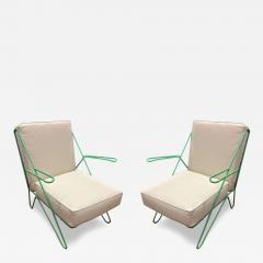 Raoul Guys Raoul Guys Rarest Pair of Aqua Metal Chairs Newly Recovered in Canvas Cloth - 3409757