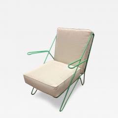 Raoul Guys Raoul Guys Rarest Pair of Aqua Metal Chairs Newly Recovered in Canvas Cloth - 3409758