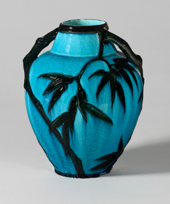 Raoul Lachenal Glazed Blue Egypt Ceramic Bamboo Vase by Raoul Lachenal - 4384735