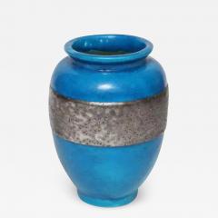 Raoul Lachenal Raoul Lachenal Blue Crackle Glaze Ceramic Vase with Band circa 1930s 1940s - 3471526