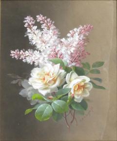 Raoul Maucherat de Longpre Orange Roses and Lilac Posy  - 947610