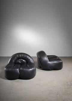 Raphael Raffel Black leather lounge chairs France - 2019455