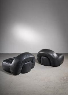 Raphael Raffel Black leather lounge chairs France - 2019457