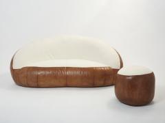 Raphael Raffel Set of two croissant sofas by Raphael Raffel leather and boucl 1970s - 2674424