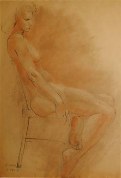 Raphael Soyer Drawing and Gouache of Large Nude signed - 929214