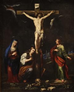 Rare 17th century crucifixion painting on slate - 3894442