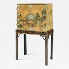 Rare 18th Century Chinese Wallpaper Covered Cabinet on Stand - 1188004