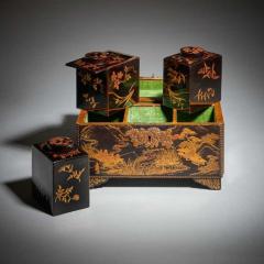 Rare 18th Century George III Lacquer Tea Caddy with Original Lacquer Canisters - 3953399