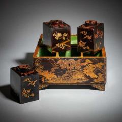 Rare 18th Century George III Lacquer Tea Caddy with Original Lacquer Canisters - 3953401