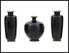 Rare 3 Piece Set of Antique Meiji Japanese Cloisonne Enamel Silver Wire Vases - 3902488