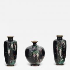 Rare 3 Piece Set of Antique Meiji Japanese Cloisonne Enamel Silver Wire Vases - 3926421