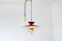 Rare 6 light adjustable chandelier in lacquered metal and brass - 2434527