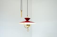 Rare 6 light adjustable chandelier in lacquered metal and brass - 2434549