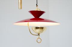 Rare 6 light adjustable chandelier in lacquered metal and brass - 2434552