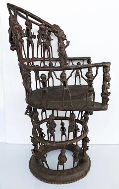 Rare African Cameroon Bronze Figurative Throne Chair 20th Century - 3502403