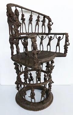 Rare African Cameroon Bronze Figurative Throne Chair 20th Century - 3502405