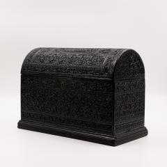 Rare Anglo Indian Intricately Carved Ebony Dome Top Tea Caddy - 1364185