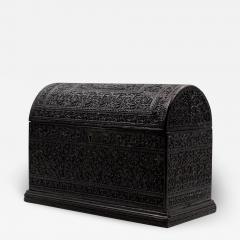 Rare Anglo Indian Intricately Carved Ebony Dome Top Tea Caddy - 1366605