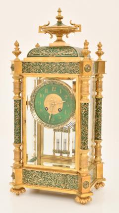 Rare Antique Bigelow Kennard Co Champlev and Brass Crystal Regulator Clock - 4706165