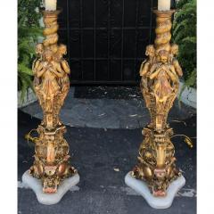 Rare Antique French Giltwood Figural Cathedral Floor Lamps a Pair - 1705642