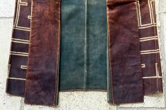 Rare Antique Japanese Leather Fireman Jacket Kawabaori with Stencil Design - 4813641