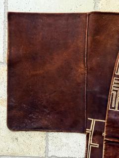 Rare Antique Japanese Leather Fireman Jacket Kawabaori with Stencil Design - 4813643