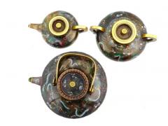 Rare Antique Meiji Japanese Cloisonne Enamel 3 Piece Tea Ceremony Dragon Set - 4120382