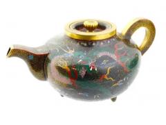 Rare Antique Meiji Japanese Cloisonne Enamel 3 Piece Tea Ceremony Dragon Set - 4120404