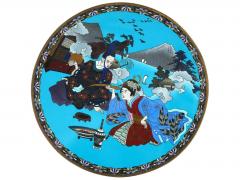 Rare Antique Meiji Japanese Cloisonne Enamel Charger With Figures 12 Inches - 4211935
