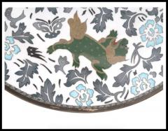 Rare Antique Meiji Japanese Cloisonne White Enamel Charger with Dancing Foo Dogs - 3902167