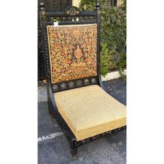 Rare Antique Moroccan Throne Chair W Petite Point Back and Low Seat 19c India - 3427545