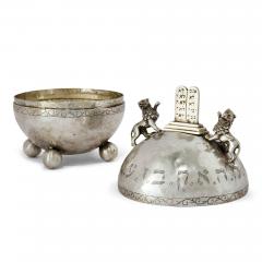 Rare Antique Silver Etrog Box with Lions and Ten Commandments - 4756393